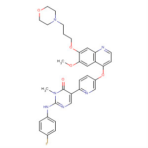 890020-87-8  4(3H)-Pyrimidinone,2-[(4-fluorophenyl)amino]-5-[5-[[6-methoxy-7-[3-(4-morpholinyl)propoxy]-4-quinolinyl]oxy]-2-pyridinyl]-3-methyl-
