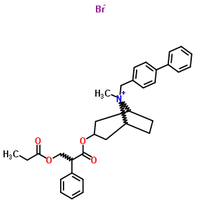 73954-04-8  8-(biphenyl-4-ylmethyl)-8-methyl-3-{[2-phenyl-3-(propanoyloxy)propanoyl]oxy}-8-azoniabicyclo[3.2.1]octane bromide