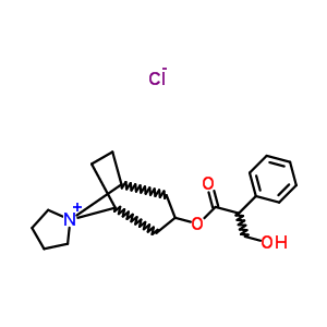 73954-18-4  spiro[8-azoniabicyclo[3.2.1]octane-8,1'-azolidin-1-ium]-3-yl 3-hydroxy-2-phenyl-propanoate chloride