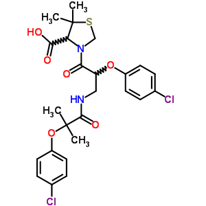 74007-99-1  3-[2-(4-chlorophenoxy)-3-{[2-(4-chlorophenoxy)-2-methylpropanoyl]amino}propanoyl]-5,5-dimethyl-1,3-thiazolidine-4-carboxylic acid