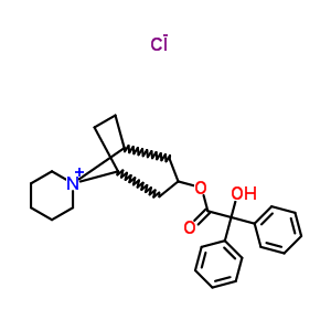 74033-46-8  spiro[8-azoniabicyclo[3.2.1]octane-8,1'-azinan-1-ium]-3-yl 2-hydroxy-2,2-diphenyl-acetate chloride