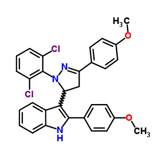 76195-73-8  3-[1-(2,6-dichlorophenyl)-3-(4-methoxyphenyl)-4,5-dihydro-1H-pyrazol-5-yl]-2-(4-methoxyphenyl)-1H-indole