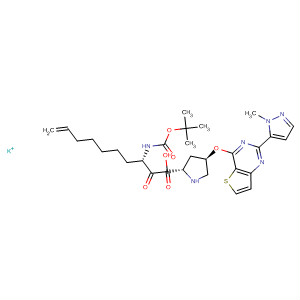 884539-32-6  L-Proline,1-[(2S)-2-[[(1,1-dimethylethoxy)carbonyl]amino]-1-oxo-8-nonenyl]-4-[[2-(1-methyl-1H-pyrazol-5-yl)thieno[3,2-d]pyrimidin-4-yl]oxy]-,monopotassium salt, (4R)-