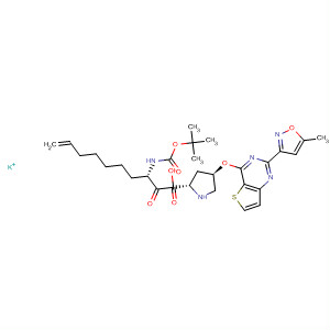 884539-55-3  L-Proline,1-[(2S)-2-[[(1,1-dimethylethoxy)carbonyl]amino]-1-oxo-8-nonenyl]-4-[[2-(5-methyl-3-isoxazolyl)thieno[3,2-d]pyrimidin-4-yl]oxy]-, monopotassiumsalt, (4R)-