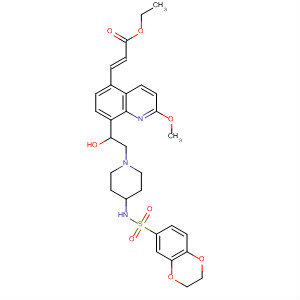 885689-99-6  2-Propenoic acid,3-[8-[2-[4-[[(2,3-dihydro-1,4-benzodioxin-6-yl)sulfonyl]amino]-1-piperidinyl]-1-hydroxyethyl]-2-methoxy-5-quinolinyl]-, ethyl ester, (2E)-