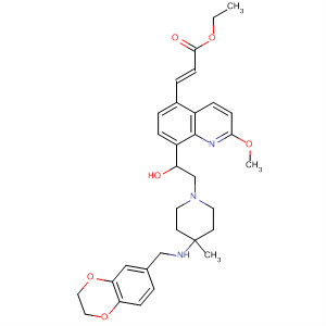 885690-01-7  2-Propenoic acid,3-[8-[2-[4-[[(2,3-dihydro-1,4-benzodioxin-6-yl)methyl]amino]-4-methyl-1-piperidinyl]-1-hydroxyethyl]-2-methoxy-5-quinolinyl]-, ethyl ester, (2E)-