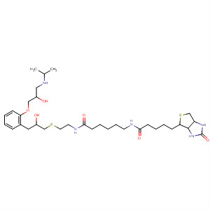 88598-70-3  1H-Thieno[3,4-d]imidazole-4-pentanamide,hexahydro-N-[6-[[2-[[2-hydroxy-3-[2-[2-hydroxy-3-[(1-methylethyl)amino]propoxy]phenyl]propyl]thio]ethyl]amino]-6-oxohexyl]-2-oxo-