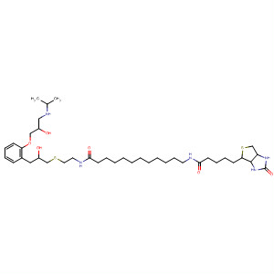 88598-71-4  1H-Thieno[3,4-d]imidazole-4-pentanamide,hexahydro-N-[12-[[2-[[2-hydroxy-3-[2-[2-hydroxy-3-[(1-methylethyl)amino]propoxy]phenyl]propyl]thio]ethyl]amino]-12-oxododecyl]-2-oxo-