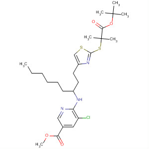 886530-50-3  3-Pyridinecarboxylic acid,5-chloro-6-[[2-[2-[[2-(1,1-dimethylethoxy)-1,1-dimethyl-2-oxoethyl]thio]-4-thiazolyl]ethyl]heptylamino]-, methyl ester