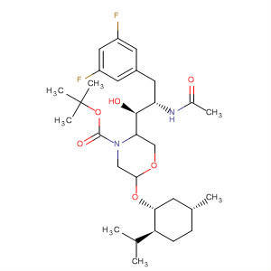 883440-23-1  4-Morpholinecarboxylic acid,5-[(1S,2S)-2-(acetylamino)-3-(3,5-difluorophenyl)-1-hydroxypropyl]-2-[[(1R,2S,5R)-5-methyl-2-(1-methylethyl)cyclohexyl]oxy]-, 1,1-dimethylethylester, (2S,5R)-