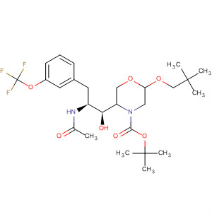 883441-27-8  4-Morpholinecarboxylic acid,5-[(1S,2S)-2-(acetylamino)-1-hydroxy-3-[3-(trifluoromethoxy)phenyl]propyl]-2-(2,2-dimethylpropoxy)-, 1,1-dimethylethyl ester, (2R,5R)-