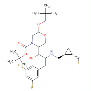 883441-31-4  4-Morpholinecarboxylic acid,5-[3-(3,5-difluorophenyl)-2-[[[(1S,2S)-2-(fluoromethyl)cyclopropyl]carbonyl]amino]-1-hydroxypropyl]-2-(2,2-dimethylpropoxy)-, 1,1-dimethylethylester, (2R,5R)-