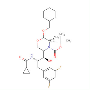 883442-85-1  4-Morpholinecarboxylic acid,2-(cyclohexylmethoxy)-5-[(1S,2S)-2-[(cyclopropylcarbonyl)amino]-3-(3,5-difluorophenyl)-1-hydroxypropyl]-3-methyl-, 1,1-dimethylethyl ester,(2R,3S,5R)-