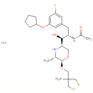 883448-19-9  Acetamide,N-[(1S,2S)-1-[[3-(cyclopentyloxy)-5-fluorophenyl]methyl]-2-[(3R,5S,6R)-6-[3-fluoro-2-(fluoromethyl)-2-methylpropoxy]-5-methyl-3-morpholinyl]-2-hydroxyethyl]-, monohydrochloride