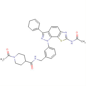 883863-33-0  4-Piperidinecarboxamide,1-acetyl-N-[[3-[7-(acetylamino)-4,5-dihydro-3-phenyl-1H-pyrazolo[4,3-g]benzothiazol-1-yl]phenyl]methyl]-