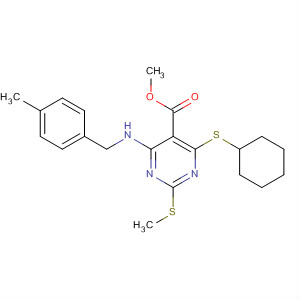 883870-17-5  5-Pyrimidinecarboxylic acid,4-(cyclohexylthio)-6-[[(4-methylphenyl)methyl]amino]-2-(methylthio)-,methyl ester