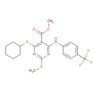 883870-22-2  5-Pyrimidinecarboxylic acid,4-(cyclohexylthio)-2-(methylthio)-6-[[4-(trifluoromethyl)phenyl]amino]-,methyl ester