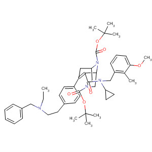 881849-13-4  3,9-Diazabicyclo[3.3.1]non-6-ene-3,9-dicarboxylic acid,6-[[cyclopropyl[(3-methoxy-2-methylphenyl)methyl]amino]carbonyl]-7-[4-[2-[ethyl(phenylmethyl)amino]ethyl]phenyl]-, bis(1,1-dimethylethyl) ester
