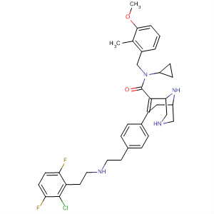 881849-34-9  3,9-Diazabicyclo[3.3.1]non-6-ene-6-carboxamide,7-[4-[2-[[(2-chloro-3,6-difluorophenyl)methyl]methylamino]ethyl]phenyl]-N-cyclopropyl-N-[(3-methoxy-2-methylphenyl)methyl]-