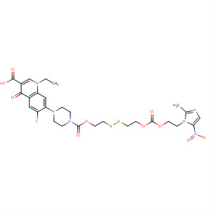 877864-92-1  3-Quinolinecarboxylic acid,1-ethyl-6-fluoro-1,4-dihydro-7-[4-[13-(2-methyl-5-nitro-1H-imidazol-1-yl)-1,10-dioxo-2,9,11-trioxa-5,6-dithiatridec-1-yl]-1-piperazinyl]-4-oxo-