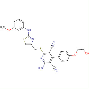 878498-84-1  3,5-Pyridinedicarbonitrile,2-amino-4-[4-(2-hydroxyethoxy)phenyl]-6-[[[2-[(3-methoxyphenyl)amino]-4-thiazolyl]methyl]thio]-