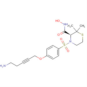878807-78-4  3-Thiomorpholinecarboxamide,4-[[4-[(5-amino-2-pentynyl)oxy]phenyl]sulfonyl]-N-hydroxy-2,2-dimethyl-,(3S)-