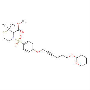 878807-82-0  3-Thiomorpholinecarboxylic acid,2,2-dimethyl-4-[[4-[[6-[(tetrahydro-2H-pyran-2-yl)oxy]-2-hexynyl]oxy]phenyl]sulfonyl]-, methyl ester, (3S)-