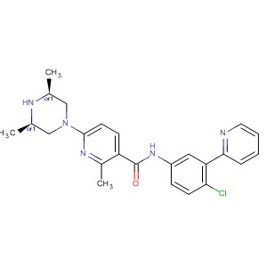 879087-84-0  3-Pyridinecarboxamide,N-[4-chloro-3-(2-pyridinyl)phenyl]-6-[(3R,5S)-3,5-dimethyl-1-piperazinyl]-2-methyl-, rel-