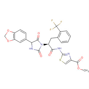 879501-08-3  4-Thiazolecarboxylic acid,2-[[(2S)-2-[4-(1,3-benzodioxol-5-yl)-2,5-dioxo-1-imidazolidinyl]-1-oxo-3-[2-(trifluoromethyl)phenyl]propyl]amino]-, methyl ester