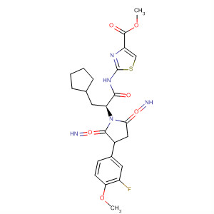 879501-29-8  4-Thiazolecarboxylic acid,2-[[(2S)-3-cyclopentyl-2-[4-(3-fluoro-4-methoxyphenyl)-2,5-dioxo-1-imidazolidinyl]-1-oxopropyl]amino]-, methyl ester