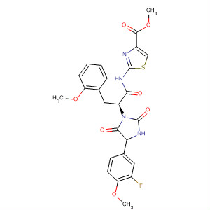 879501-37-8  4-Thiazolecarboxylic acid,2-[[(2S)-2-[4-(3-fluoro-4-methoxyphenyl)-2,5-dioxo-1-imidazolidinyl]-3-(2-methoxyphenyl)-1-oxopropyl]amino]-, methyl ester