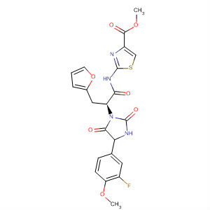 879501-66-3  4-Thiazolecarboxylic acid,2-[[(2S)-2-[4-(3-fluoro-4-methoxyphenyl)-2,5-dioxo-1-imidazolidinyl]-3-(2-furanyl)-1-oxopropyl]amino]-, methyl ester
