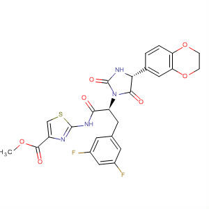 879501-86-7  4-Thiazolecarboxylic acid,2-[[(2S)-3-(3,5-difluorophenyl)-2-[(4R)-4-(2,3-dihydro-1,4-benzodioxin-6-yl)-2,5-dioxo-1-imidazolidinyl]-1-oxopropyl]amino]-, methyl ester