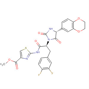 879501-91-4  4-Thiazolecarboxylic acid,2-[[(2S)-3-(3,4-difluorophenyl)-2-[(4R)-4-(2,3-dihydro-1,4-benzodioxin-6-yl)-2,5-dioxo-1-imidazolidinyl]-1-oxopropyl]amino]-, methyl ester