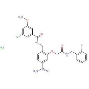 879542-30-0  Benzamide,N-[[4-(aminoiminomethyl)-2-[2-[[(2-fluorophenyl)methyl]amino]-2-oxoethoxy]phenyl]methyl]-3-chloro-5-methoxy-, monohydrochloride