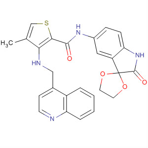 880270-87-1  2-Thiophenecarboxamide,N-(1',2'-dihydro-2'-oxospiro[1,3-dioxolane-2,3'-[3H]indol]-5'-yl)-4-methyl-3-[(4-quinolinylmethyl)amino]-