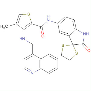 880270-89-3  2-Thiophenecarboxamide,N-(1',2'-dihydro-2'-oxospiro[1,3-dithiolane-2,3'-[3H]indol]-5'-yl)-4-methyl-3-[(4-quinolinylmethyl)amino]-
