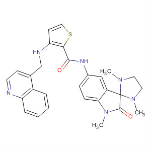 880270-93-9  2-Thiophenecarboxamide,N-(1',2'-dihydro-1,1',3-trimethyl-2'-oxospiro[imidazolidine-2,3'-[3H]indol]-5'-yl)-3-[(4-quinolinylmethyl)amino]-