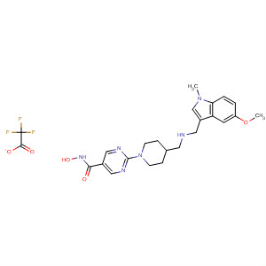 875320-89-1  5-Pyrimidinecarboxamide,N-hydroxy-2-[4-[[[(5-methoxy-1-methyl-1H-indol-3-yl)methyl]amino]methyl]-1-piperidinyl]-, mono(trifluoroacetate) (salt)