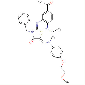 876929-68-9  4-Thiazolidinone,2-[[5-acetyl-2-(ethylamino)phenyl]imino]-5-[[[4-(2-methoxyethoxy)phenyl]methylamino]methylene]-3-(phenylmethyl)-, (2Z,5Z)-