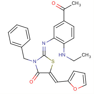 876929-76-9  4-Thiazolidinone,2-[[5-acetyl-2-(ethylamino)phenyl]imino]-5-(2-furanylmethylene)-3-(phenylmethyl)-, (2Z,5Z)-