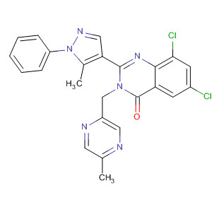 874816-77-0  4(3H)-Quinazolinone,6,8-dichloro-2-(5-methyl-1-phenyl-1H-pyrazol-4-yl)-3-[(5-methylpyrazinyl)methyl]-