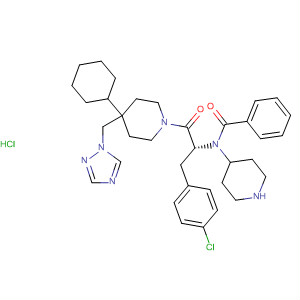 874897-30-0  4-Piperidinamine,1-benzoyl-N-[(1R)-1-[(4-chlorophenyl)methyl]-2-[4-cyclohexyl-4-(1H-1,2,4-triazol-1-ylmethyl)-1-piperidinyl]-2-oxoethyl]-, hydrochloride