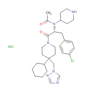 874897-31-1  4-Piperidinamine,1-acetyl-N-[(1R)-1-[(4-chlorophenyl)methyl]-2-[4-cyclohexyl-4-(1H-1,2,4-triazol-1-ylmethyl)-1-piperidinyl]-2-oxoethyl]-, hydrochloride