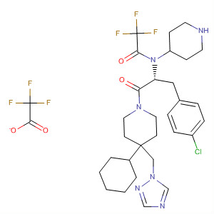 874897-38-8  4-Piperidinamine,N-[(1R)-1-[(4-chlorophenyl)methyl]-2-[4-cyclohexyl-4-(1H-1,2,4-triazol-1-ylmethyl)-1-piperidinyl]-2-oxoethyl]-1-(trifluoroacetyl)-, trifluoroacetate
