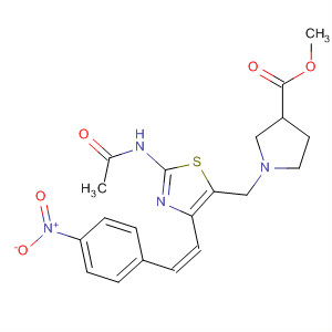 874900-15-9  3-Pyrrolidinecarboxylic acid,1-[[2-(acetylamino)-4-[(1Z)-2-(4-nitrophenyl)ethenyl]-5-thiazolyl]methyl]-,methyl ester, (3S)-