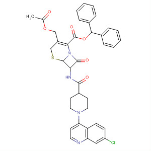 874918-68-0  5-Thia-1-azabicyclo[4.2.0]oct-2-ene-2-carboxylic acid,3-[(acetyloxy)methyl]-7-[[[1-(7-chloro-4-quinolinyl)-4-piperidinyl]carbonyl]amino]-8-oxo-, diphenylmethyl ester, (6R,7R)-
