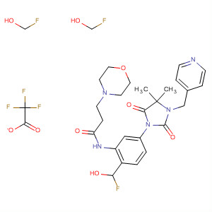 874953-50-1  4-Morpholinepropanamide,N-[5-[4,4-dimethyl-2,5-dioxo-3-(4-pyridinylmethyl)-1-imidazolidinyl]-2-(trifluoromethoxy)phenyl]-, mono(trifluoroacetate)