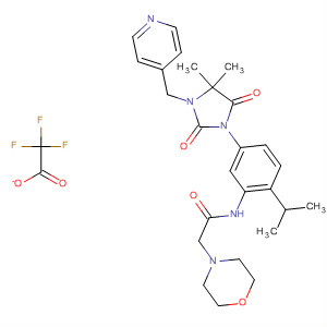 874953-69-2  4-Morpholineacetamide,N-[5-[4,4-dimethyl-2,5-dioxo-3-(4-pyridinylmethyl)-1-imidazolidinyl]-2-(1-methylethyl)phenyl]-, mono(trifluoroacetate)