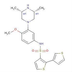 874957-22-9  [2,3'-Bithiophene]-5-sulfonamide,N-[3-[(3R,5S)-3,5-dimethyl-1-piperazinyl]-4-methoxyphenyl]-, rel-